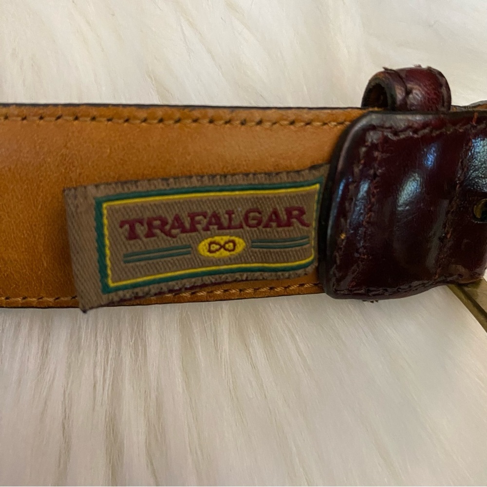 Trafalgar Cortina Handcrafted In USA Cherry Leather Belt Size 34 - Picture 2 of 6